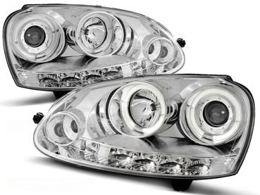 LED Angel Eyes Scheinwerfer für VW Golf 5 03-09 chrom